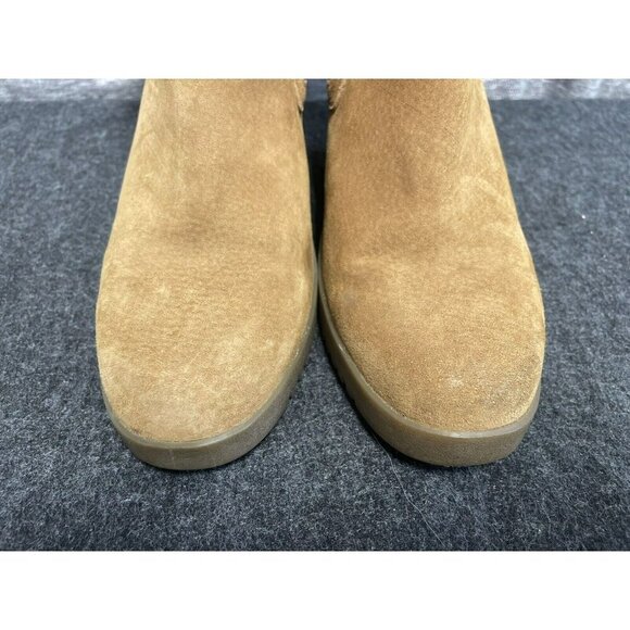 UGG Sandra Knee High Wedge Boots Women 9 Brown Leather Shearling Lined Fold Down - Picture 9 of 16